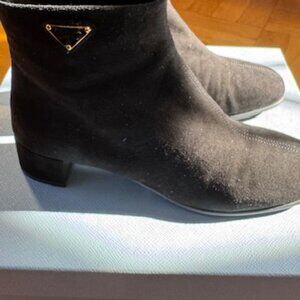 Prada Calzature Donna Block Heel Black Suede Booties - Size 7B
